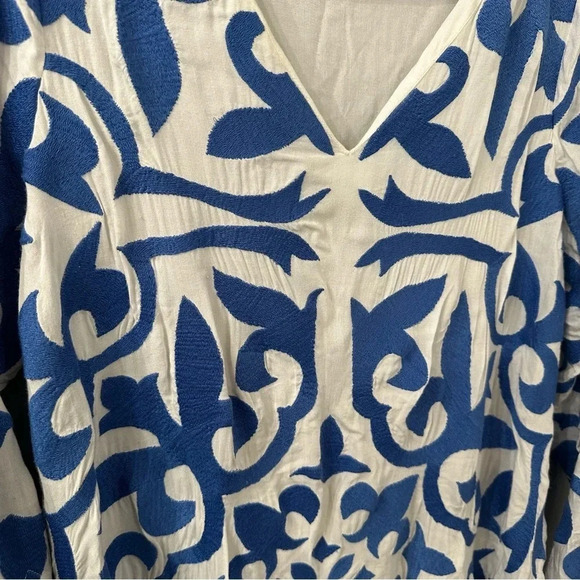 PIA PAURO Anthropologie Dress Blue and White Embroidered Dress Size Small - Picture 3 of 6